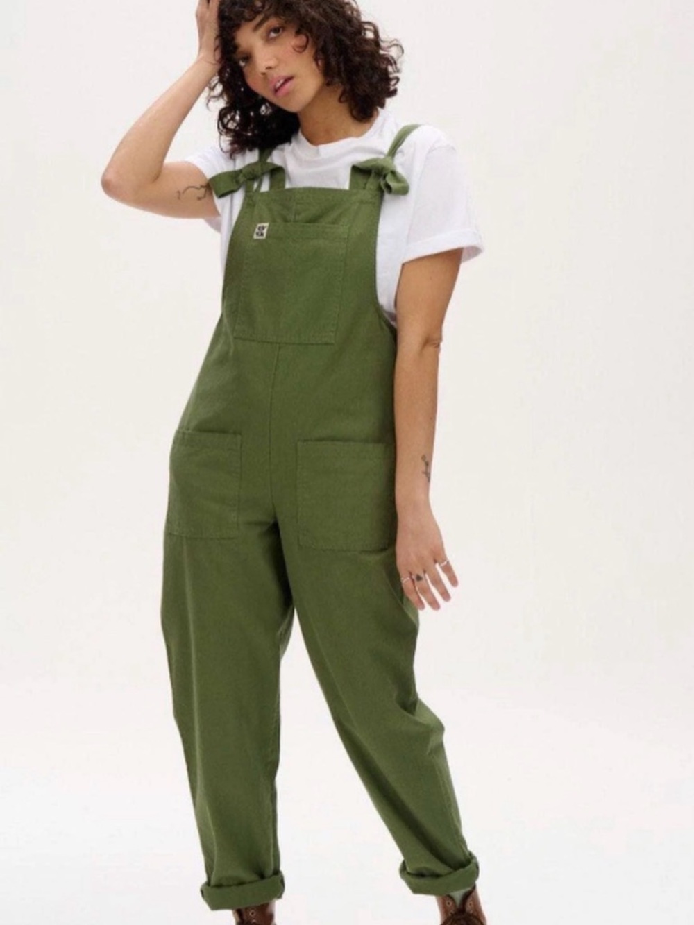 Lucy & Yak Olive Green Tie-Strap Cotton Overalls Jumpsuit